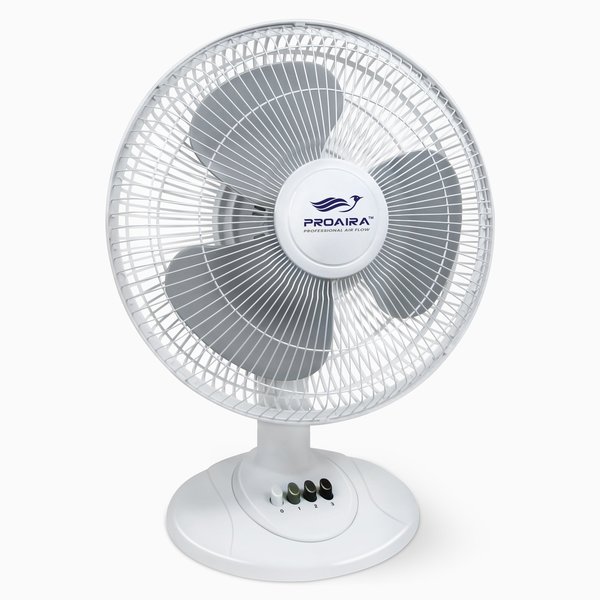 Proaira 12-inch Oscillating Table Fan w/Adjustable Tilt, 3 Speed Control, White DF12W